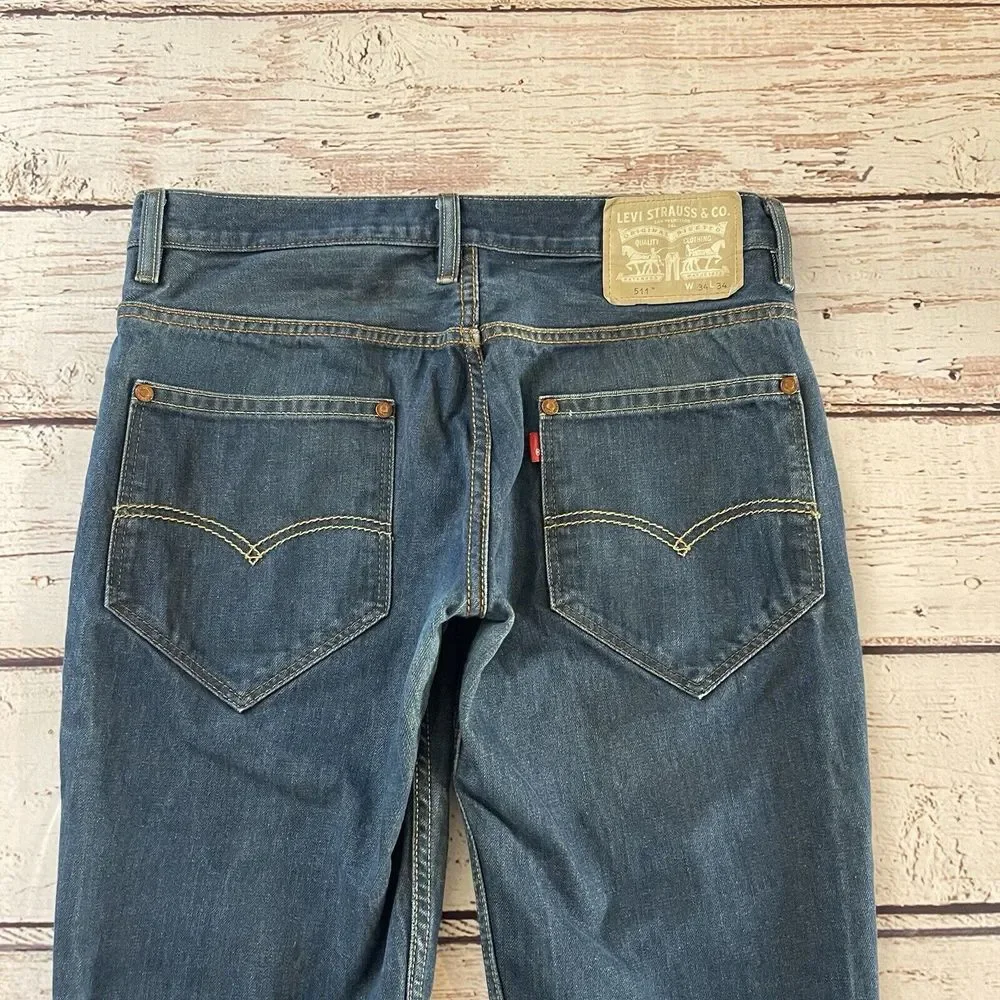 Levis 511 Special Edition 1873 Rivets Jeans Slim Straight‎ Mid Blue Fade 34x32